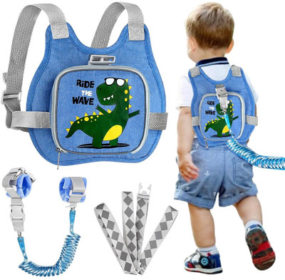 PLAY HARD Toddler Harness Leash Anti Lost Wrist Link Dinosaur Kids Harness Set(Blue/Tyrannosaurus Rex)