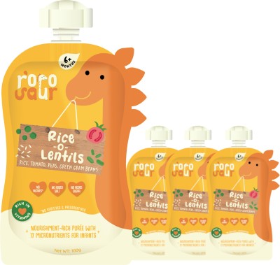 Rorosaur Baby Food - Rice, Lentils with Veggies Porridge for Little Ones, Ready to Eat Cereal(400 g, Pack of 4, 6+ Months)