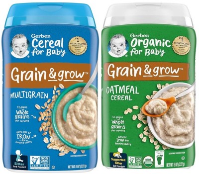 GERBER Baby Cereal Combo Pack: Multigrain & Organic Oatmeal (2x227g), American Made Cereal(500 g, Pack of 2, 6+ Months)