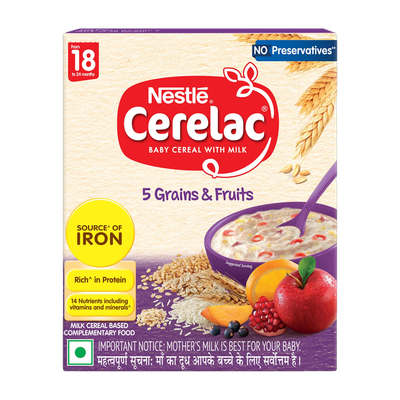 Nestle Cerelac 5 Grains & Fruits Baby Food Cereal with No Preservatives Cereal(300 g, 18+ Months)