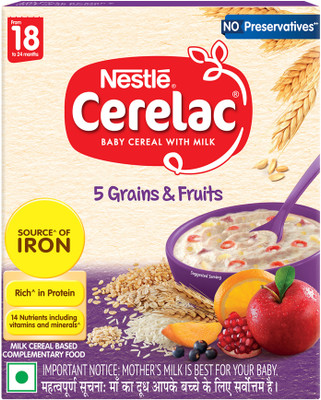 Nestle Cerelac 5 Grains & Fruits Baby Food Cereal with No Preservatives Cereal(300 g, 18+ Months)
