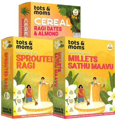 TOTS AND MOMS Millet Porridges Combo | Instant Ragi Dates & Almond, Sprouted Ragi Powder, Millets & Nuts | Supergrains, natural & healthy food mixes - Pack of 3 Cereal(600 g, Pack of 3, 6+ Months)