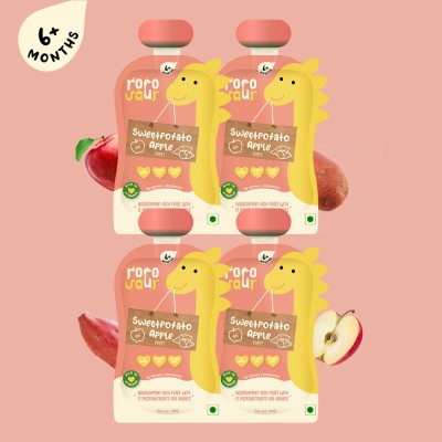 Rorosaur Baby Food -Sweetpotato & Apple Porridge Puree for Little ones, Ready to Eat Cereal(400 g, Pack of 4, 6+ Months)