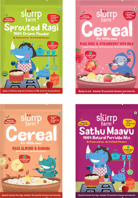 Slurrp Farm No Added Sugar Ragi Trial Pack Combo, Easy to Digest Cereal(200 g, Pack of 4, 24+ Months)