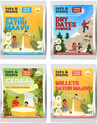 TOTS AND MOMS Multigrain Trial Pack with Dates Powder |Nutritionally rich | 4 Packs Cereal(200 g, Pack of 4, 8+ Months)
