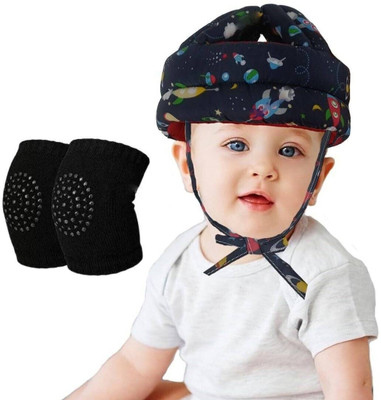 DECRONICS Baby Knee Pads for Crawling 1 Pair, Anti-Slip Stretchable & Safety Helmet 5 Black, Navy Blue Baby Knee Pads(Anti-Slip Knee Pads/Elbow Pads for Toddlers, Kids)