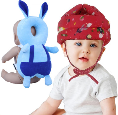DECRONICS Combo of Baby Head & Back Protector & Safety Helmet with Straps (Set of 2)(Blue, Red)