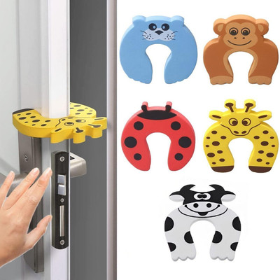 SYGA 5 Pcs Children Safety No Finger Pinch Foam Door Stopper. Colorful Cartoon Animal Cushion - Ramdom Bundled Baby Child Kid Cushiony Finger Hand Safety, Curve Shaped Door Stop Guard(Multicolor)