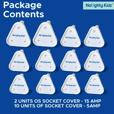 naughty kidz Pack of 12 Baby Safety Electric Socket Plug Cover Guard For 3Pin//5A & 5Pin//15A(White)