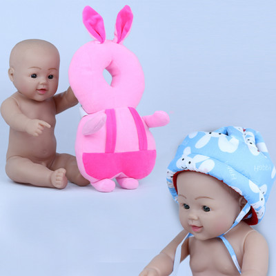 Millionminds Combo Set of 2 Baby Infants Back Protector & Safety Helmet with Adjustable Strap(Pink & Sky Blue)