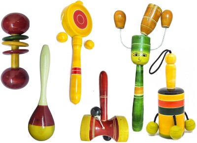Kishore collection Wooden Baby Rattles Set of 6 nos Pack Non Toxic Channapatna Toys Rattle(Multicolor)