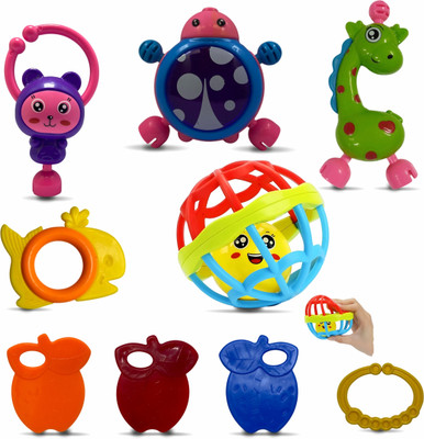 toddlers buddy Premium Colorful Born Baby Rattle Teether Rattal Combo Set 9 Toys For Infant Kid Rattle(Multicolor)