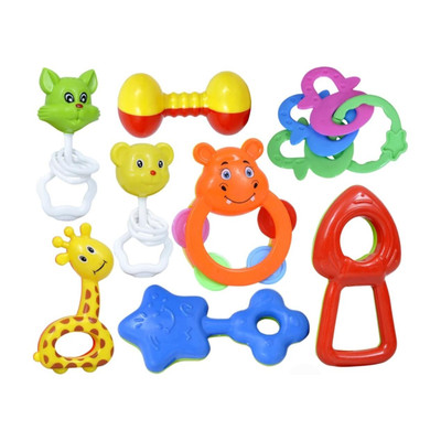 Mira Farmcraft Pack of 8 Rattles Set with Teathers for New Born Babies Toy Non-Toxic BPA Free Rattle(Multicolor)