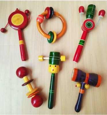 KNK Infotain Wooden Handmade Rattles For New Born Baby Wooden Rattles Rattle(Multicolor)