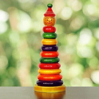 toycel Jolly Joker - 10 Pieces Of Wooden Toys Ring Set Handmade (Multicolor) Rattle(Multicolor)