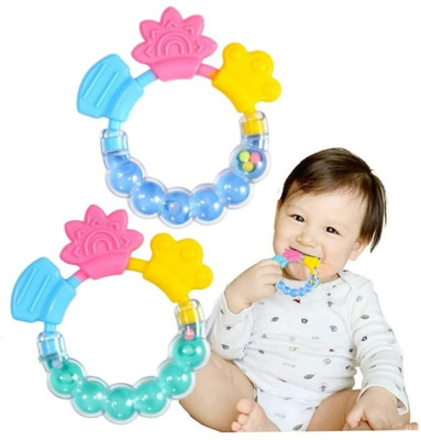 JUBLYN 2pcs Rattle Teether | BPA-Free Silicone Baby Rattle & Teething Toy Rattle(Multicolor)