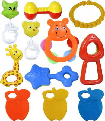 Ellen Colourful and Attractive plastic Rattle and Teether for new born baby| 8 pcs set Rattle(Multicolor)