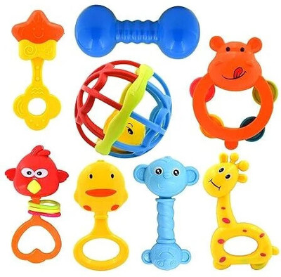 ZIQRA TOYS Set of 8 Pcs with Various Exciting Toys for New Borns & Infants Rattle Rattle(Multicolor)