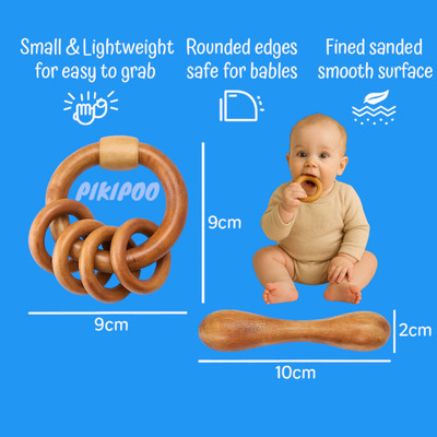 PIKIPOO Natural Neem Wood Rattle & Teether Toy for Babies Handcrafted, Safe & Non-Toxic Rattle(Brown)