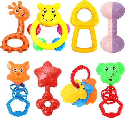 Kidsbuddy Infant Colourful Plastic Non Toxic Set Of 8 Attractive Rattles For New Borns Rattle(Multicolor)
