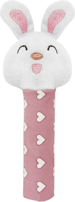 SnugglePuff Bunny Rattle Soft Toy for Babies with Squeeze Handle for Squeaky Sound Rattle(Pink)
