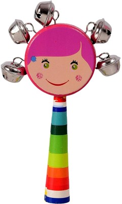 Smartcraft Baby Handle Jingle Bell Round Face Rattle Toys in a Colorful Wooden Rainbow Rattle(Multicolor)