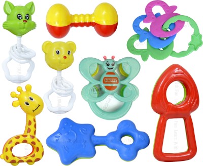 Learn With Fun Lovely Attractive Colorful Non Toxic BPA Free 8 Rattles Toys Set for Babies Rattle(Yellow)