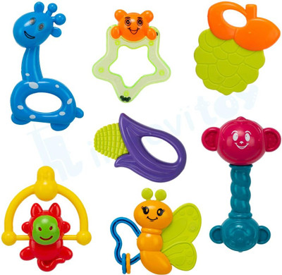 Gomzy 7 Pcs Rattle Set Toys with teether for New Born Babies BPA Free Rattle(Multicolor)