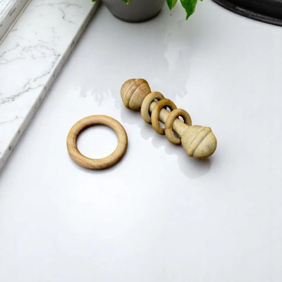Comfy Cheeks Natural Neem Wood Teethers for 3 Months Baby 1 Ring & Rattle 2 pcs Rattle(Brown)