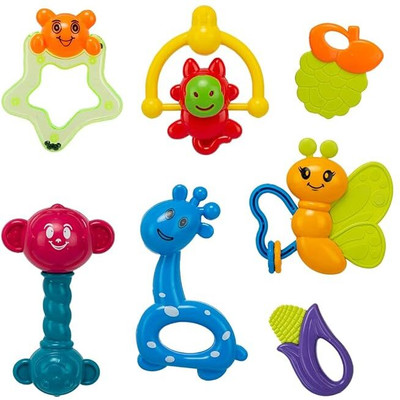 Basha mall Teether Set 7 Pcs Baby Rattle Non Toxic Rattle(Multicolor)