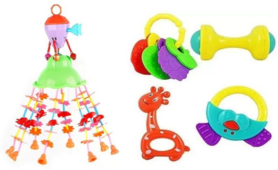 M S.Toys High Quality Non Toxic Baby Toys Rattle Set of 5-Pieces for Infants and-Toddlers Rattle(Multicolor)