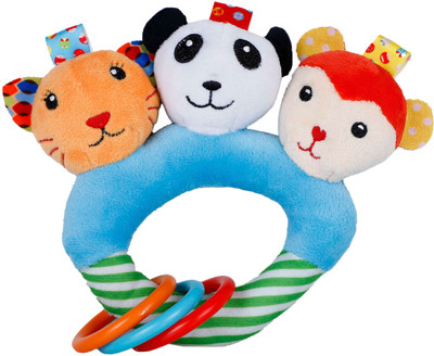 Baby Moo Forest Animals Squeaker Teething Ring Handheld Rattle Toy Rattle(Blue)