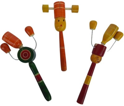 Krida Combo of 3 Wooden Rattles Toys: Sticks Rattle, Bells Rattle, Disk Rattle Rattle(Multicolor)