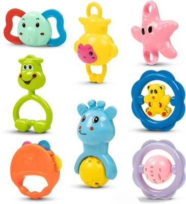 Mira Farmcraft Pack of 7 Rattle Set with Teathers for New Born Babies Toy BPA Free Non-Toxic Rattle(Multicolor)
