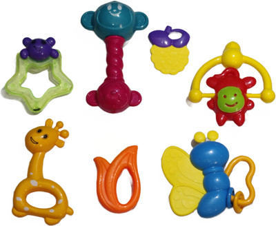littlewish Colourful Plastic Non Toxic Set of 7 Attractive Rattle for New Borns Rattle(Multicolor)