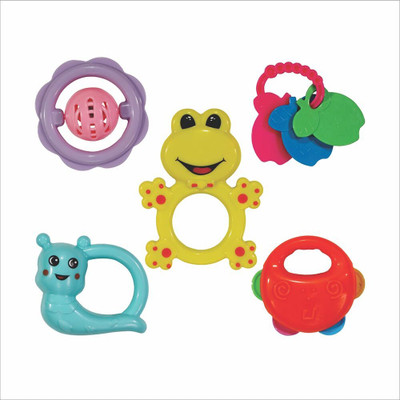 Gomzy BPA Free Rattles and Teether Toys for Baby, Non-Toxic Rattle for Infants 5 pcs Rattle(Multicolor)