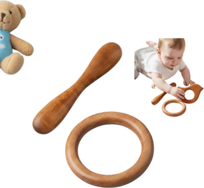 Nature Maa Pure Organic Neem Wooden Baby Rattle Natural Wood Ring Teething Toy Newborn Rattle(Brown)