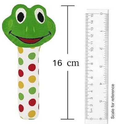 HMV Face Rattle Soft Toy with Squeeze Handle for Squeaky Sound Rattle(Green)