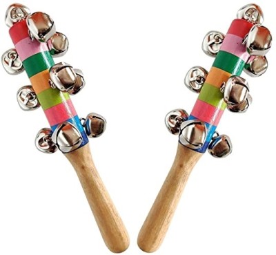 ShopiMoz Wooden Baby Kid Rattle Pram Crib Musical Bell Stick Shaker Toy Set of 2 Rattle(Multicolor)