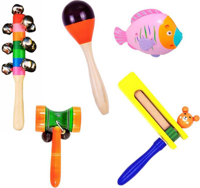 Little Mind Wooden Sound Making Rattle Set For Kids Pack Of 5 Rattle(Multicolor)