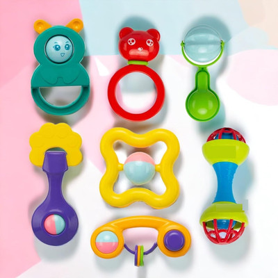 zokato 7 Pcs Rattle Toys for Babies 0-6 Months | New Born Baby Toys Rattle Set Rattle(Multicolor)