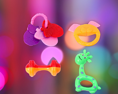 littlewish Colourful Plastic Non Toxic Set of 4 Attractive Rattle for New Borns Rattle(Multicolor)