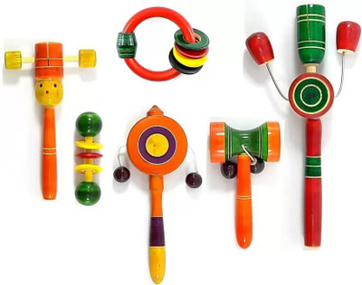 Kishore collection Channapatna Toys Wooden Rattles- Set of 6 pcs - Non Toxic Assorted Colors Rattle(Multicolor)