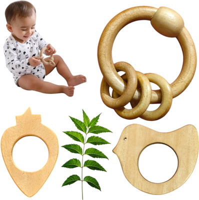 Shreeja Shilpcraft Natural Neem Wood Rattle and Teether for tiny hand (Ring Rattle with Teethers) Rattle(Brown)