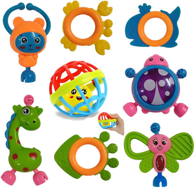 toddlers buddy colorful born baby rattel combo set of 8 toys for kid Rattle(Multicolor)