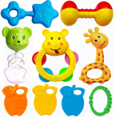 TechHark Colorful Attractive Plastic Non Toxic, Shake & Grab Rattle and Soothing Teether for New Born and Infants Rattle(Multicolor)
