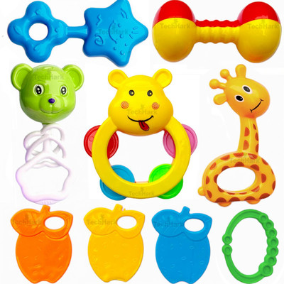TechHark Colorful Attractive Plastic Non Toxic, Shake & Grab Rattle and Soothing Teether for New Born and Infants Rattle(Multicolor)