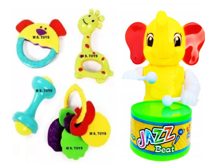 PRV TOYS ELE Drummer and Little Babies, 4 Cute Toys 1 Set of 4 Rattle Pack 2 Combo Rattle(Multicolor)