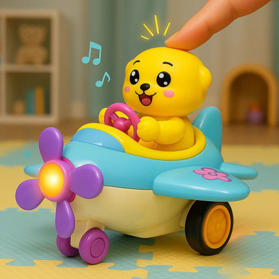 Kidzoy Cute Animal Musical Airplane Toys for Kids with Lights, Press and Go Function Rattle(Multicolor)