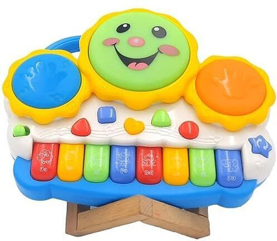 Mogli Toys Musical Drum & Elec Piano Keyboard Toy with Animal Sound & Flash Light Rattle(Multicolor)